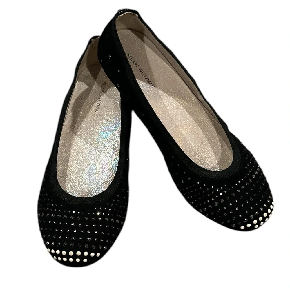 STUART WEITZMAN FANNIE PEARL BLACK STUD EMBELLISHED ROUND TOE BALLET FLAT SHOE 5